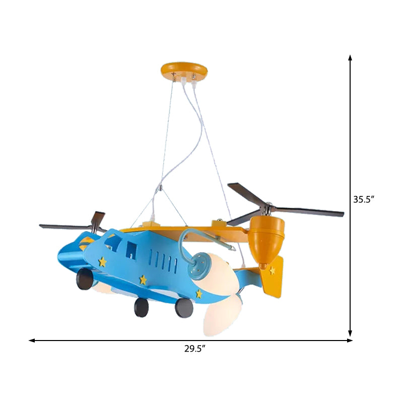 Helicopter Kindergarten Boys Bedroom Chandelier Metal Cool Ceiling Light in Blue Finish - Rebooters