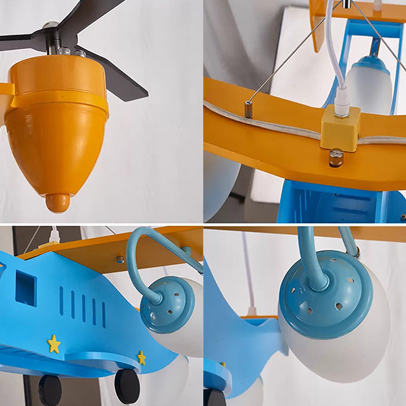 Helicopter Kindergarten Boys Bedroom Chandelier Metal Cool Ceiling Light in Blue Finish - Rebooters