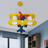 Child Bedroom Propeller Plane Pendant Lamp Metal Cartoon Yellow Finish Chandelier - Rebooters