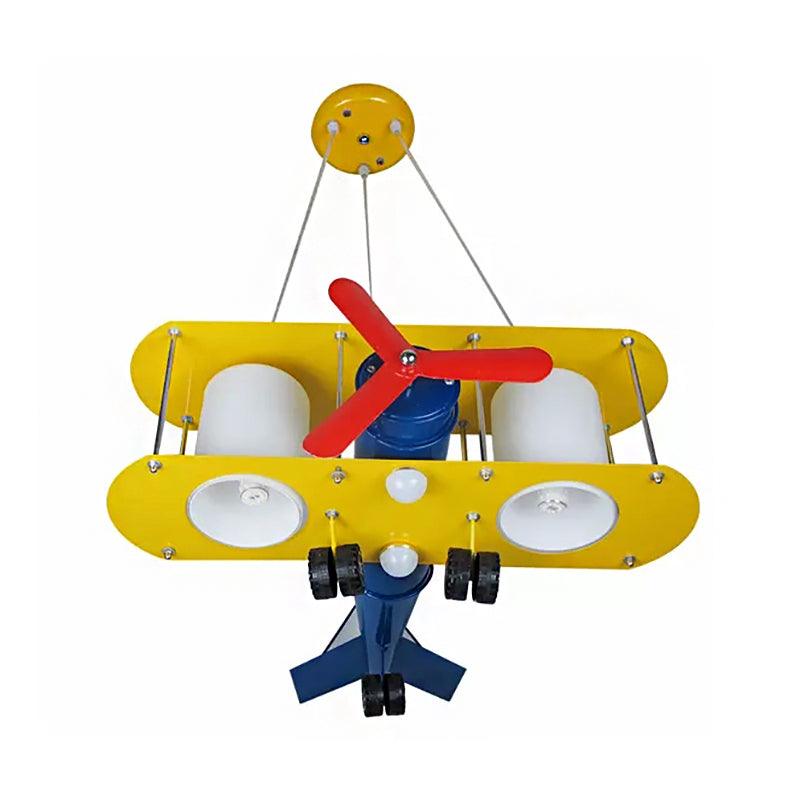Child Bedroom Propeller Plane Pendant Lamp Metal Cartoon Yellow Finish Chandelier - Rebooters