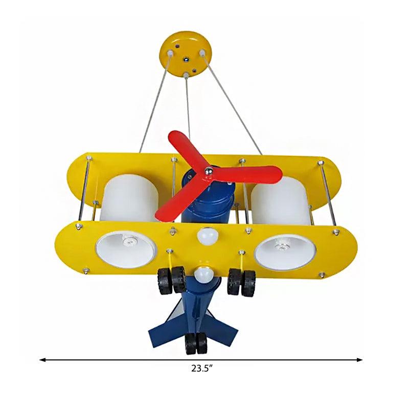 Child Bedroom Propeller Plane Pendant Lamp Metal Cartoon Yellow Finish Chandelier - Rebooters