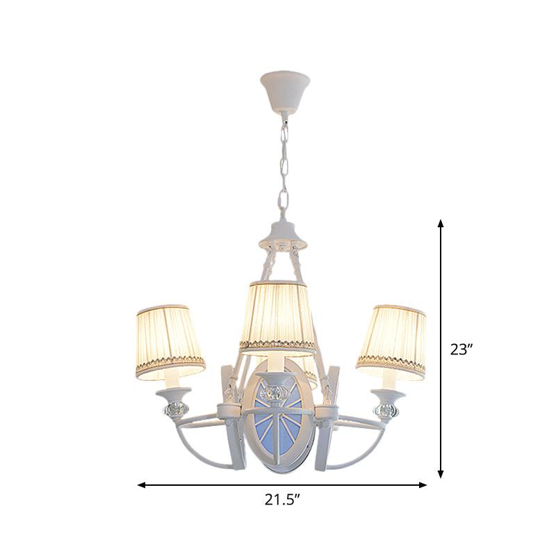 Barrel Chandelier Lamp Children Pleated Fabric 4 Heads White - Rebooters