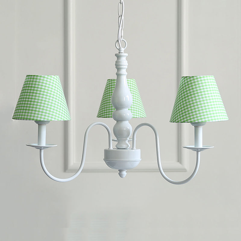 Restaurant Plaid Shade Suspension Light 3 Bulbs Kids Chandelier - Rebooters