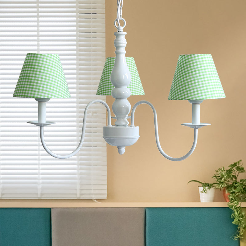 Restaurant Plaid Shade Suspension Light 3 Bulbs Kids Chandelier - Rebooters