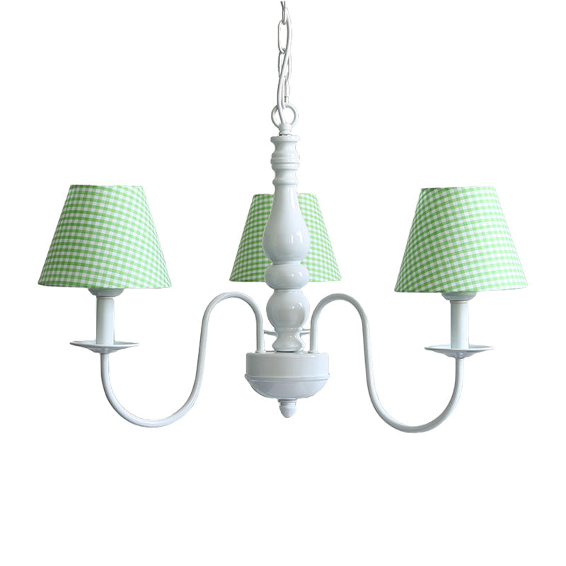 Restaurant Plaid Shade Suspension Light 3 Bulbs Kids Chandelier - Rebooters