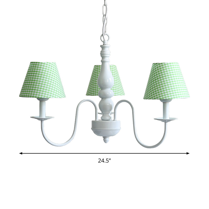 Restaurant Plaid Shade Suspension Light 3 Bulbs Kids Chandelier - Rebooters