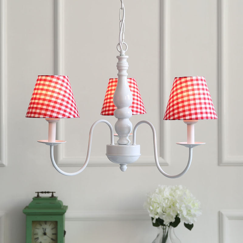 Restaurant Plaid Shade Suspension Light 3 Bulbs Kids Chandelier - Rebooters