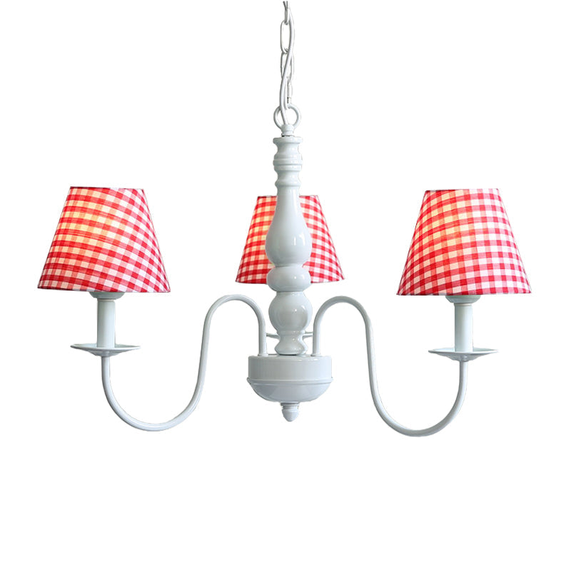 Restaurant Plaid Shade Suspension Light 3 Bulbs Kids Chandelier - Rebooters