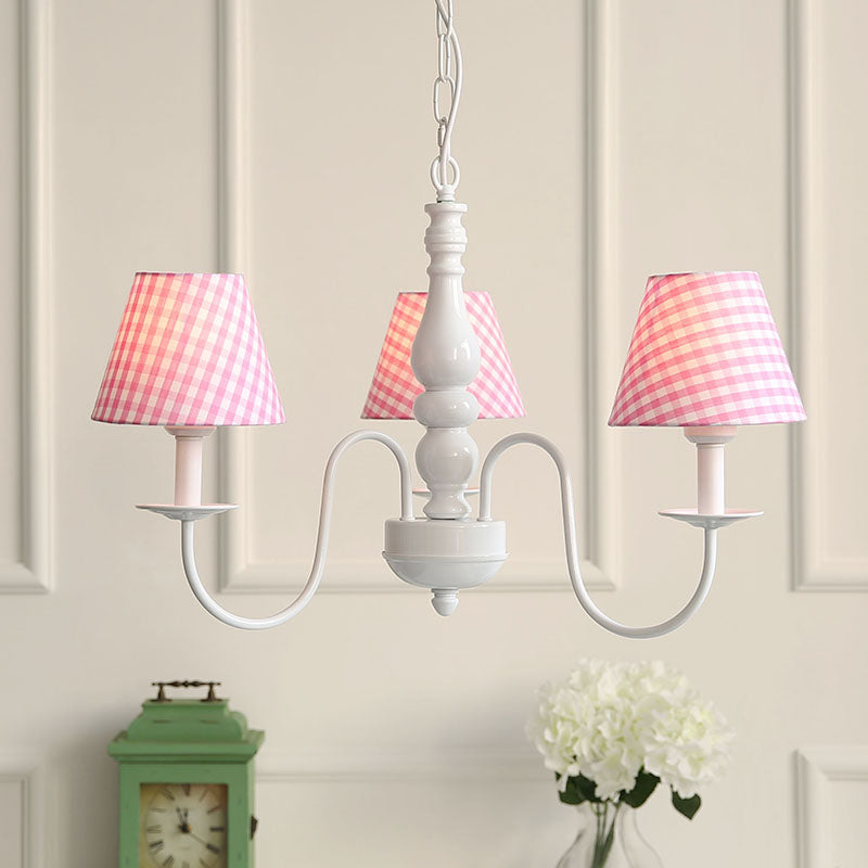 Restaurant Plaid Shade Suspension Light 3 Bulbs Kids Chandelier - Rebooters