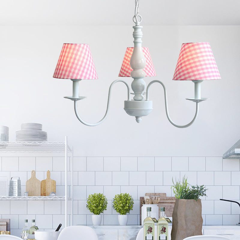 Restaurant Plaid Shade Suspension Light 3 Bulbs Kids Chandelier - Rebooters
