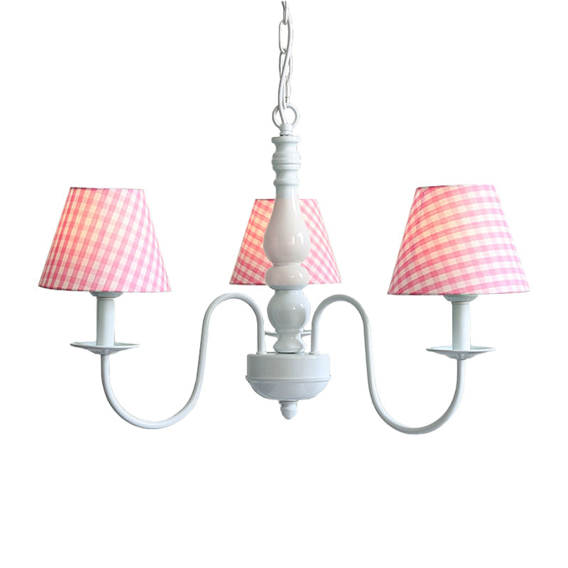 Restaurant Plaid Shade Suspension Light 3 Bulbs Kids Chandelier - Rebooters