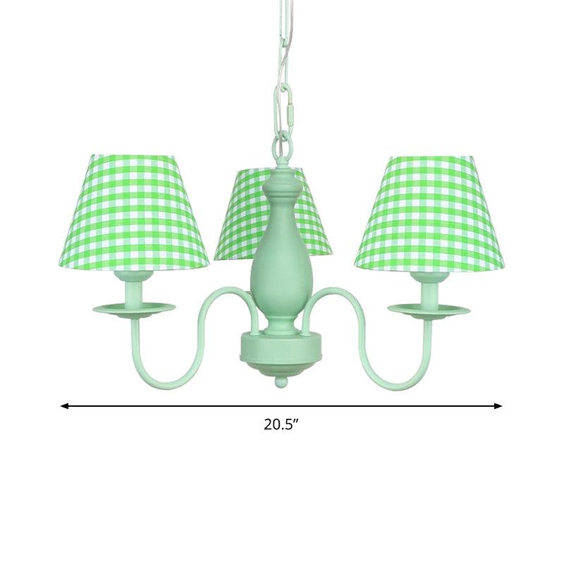 Green Plaid Shade Chandelier Three Bulbs Kids Modern Metal - Rebooters