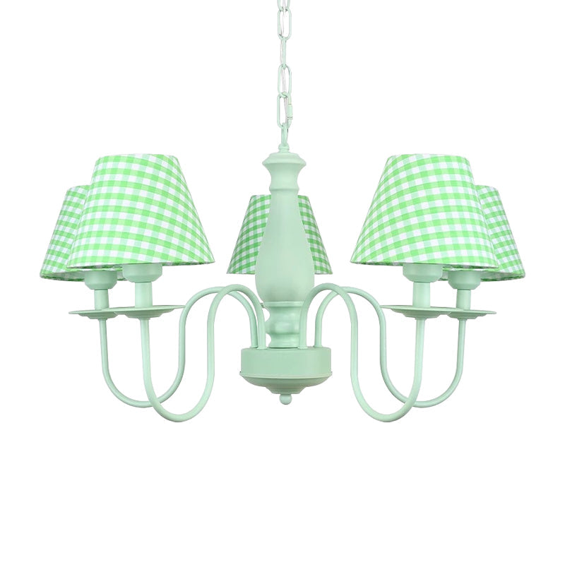 Macaron Loft Plaid Shade Chandelier Metal 4 Lights Green Hanging Light - Rebooters