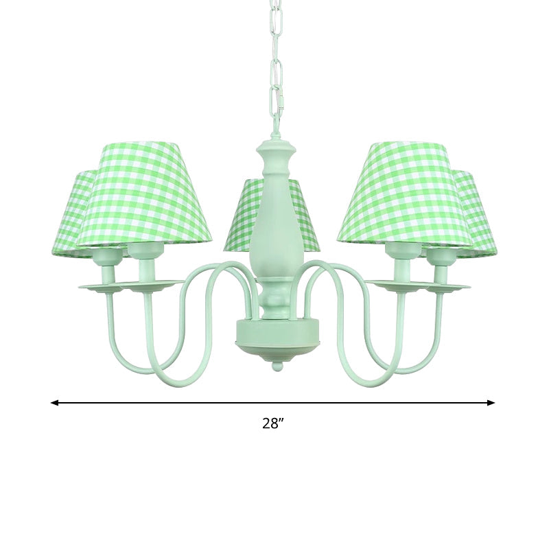 Macaron Loft Plaid Shade Chandelier Metal 4 Lights Green Hanging Light - Rebooters