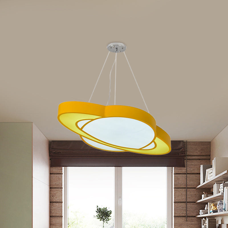 Yellow Planet Suspension Light Fixture Children Style LED Acrylic Chandelier - Rebooters