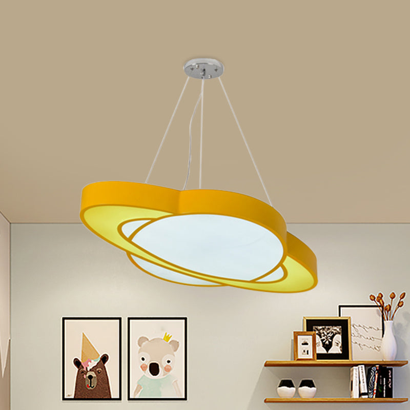 Yellow Planet Suspension Light Fixture Children Style LED Acrylic Chandelier - Rebooters