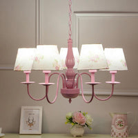 5 Bulbs Blossom Hanging Lamp Fabric Shade Kids Chandelier Pink - Rebooters
