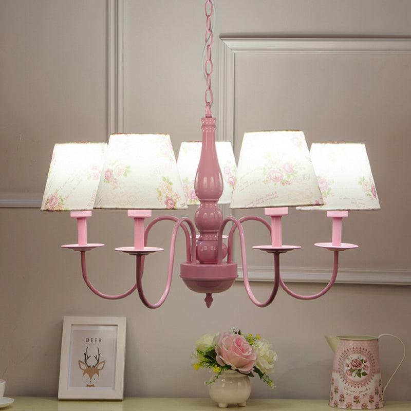 5 Bulbs Blossom Hanging Lamp Fabric Shade Kids Chandelier Pink - Rebooters
