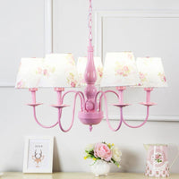 5 Bulbs Blossom Hanging Lamp Fabric Shade Kids Chandelier Pink - Rebooters