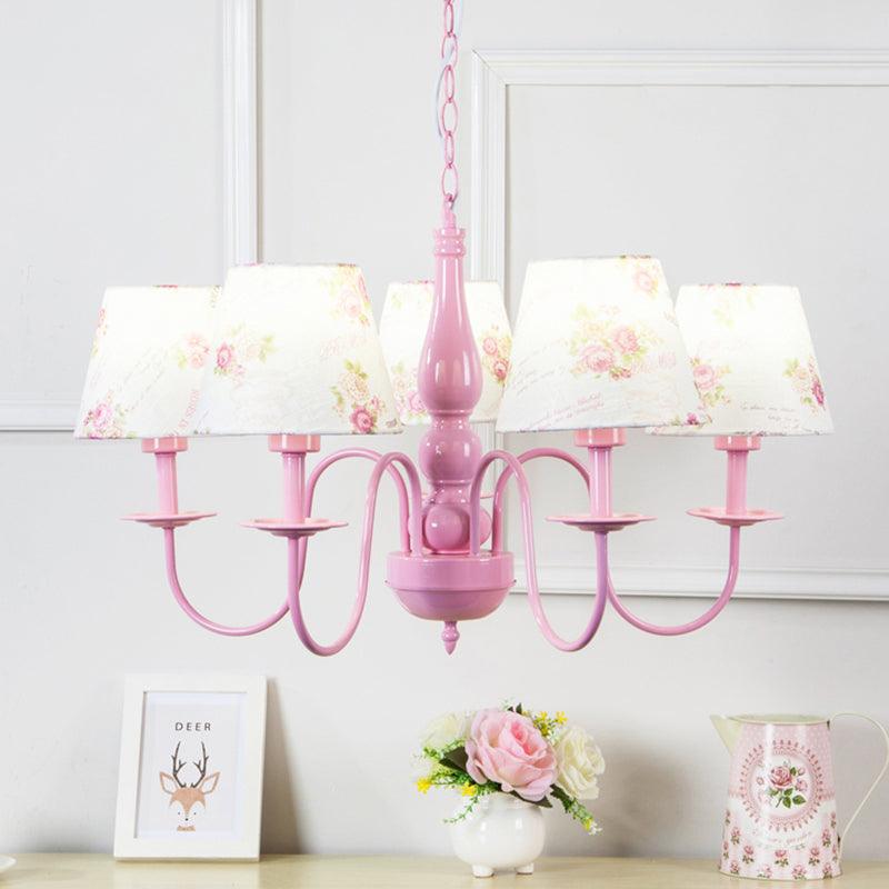 5 Bulbs Blossom Hanging Lamp Fabric Shade Kids Chandelier Pink - Rebooters