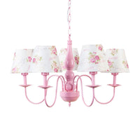 5 Bulbs Blossom Hanging Lamp Fabric Shade Kids Chandelier Pink - Rebooters