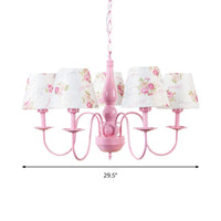 5 Bulbs Blossom Hanging Lamp Fabric Shade Kids Chandelier Pink - Rebooters