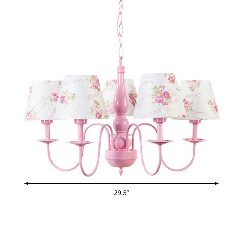 5 Bulbs Blossom Hanging Lamp Fabric Shade Kids Chandelier Pink - Rebooters
