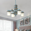 Sky Light Blue Dual Cylinder Chandelier 4 Bulbs Opal Glass - Rebooters