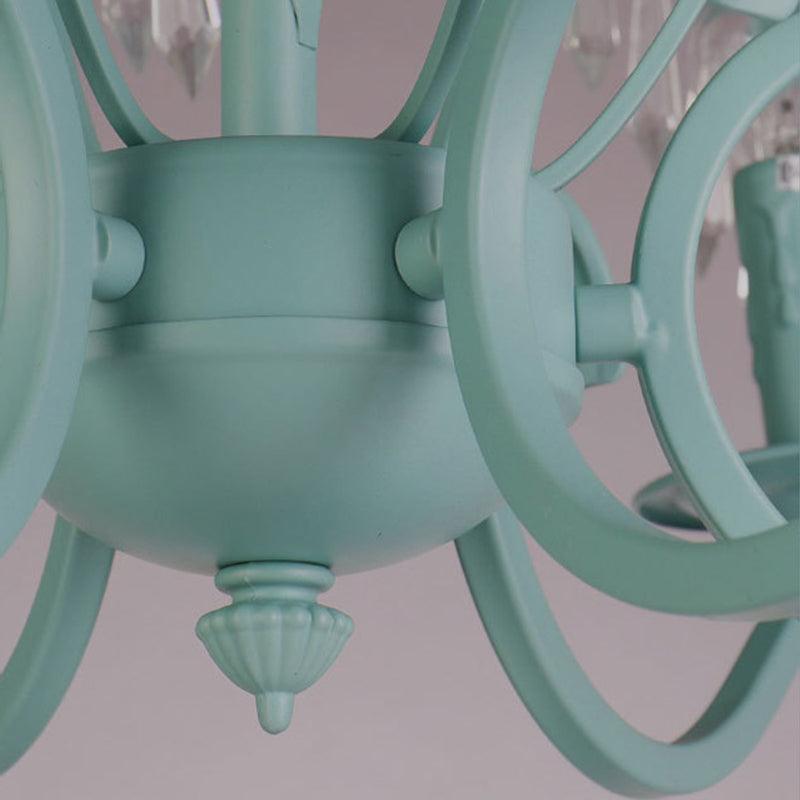 Metal Candle Hanging Light with Leaf & Crystal Restaurant 3 Lights Nordic Chandelier in Green - Rebooters