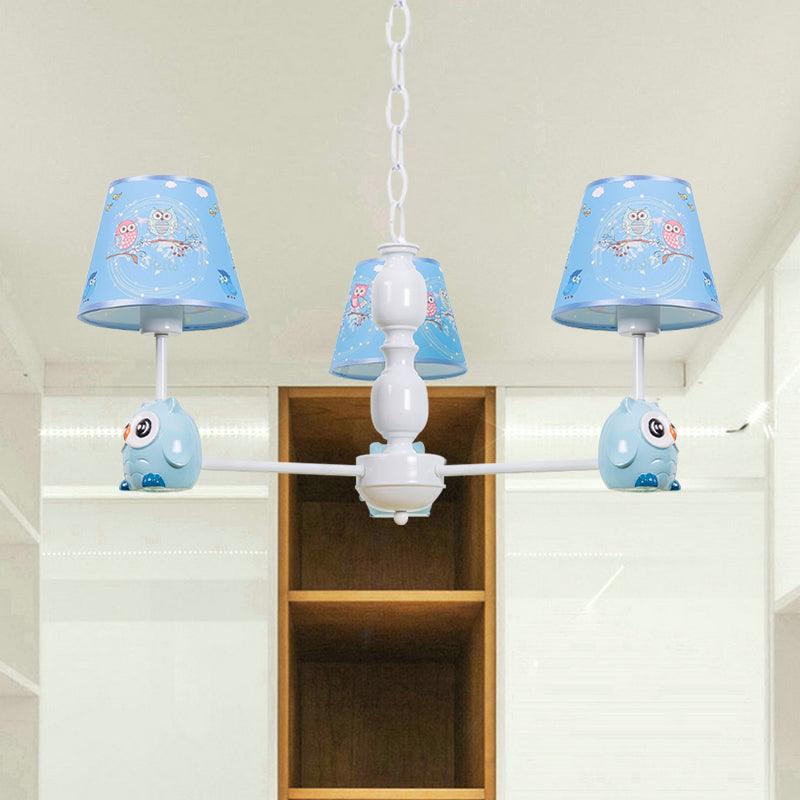 Baby Owl Shape Chandelier with Fabric Shade in Blue - Rebooters