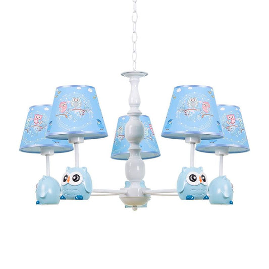 Baby Owl Shape Chandelier with Fabric Shade in Blue - Rebooters