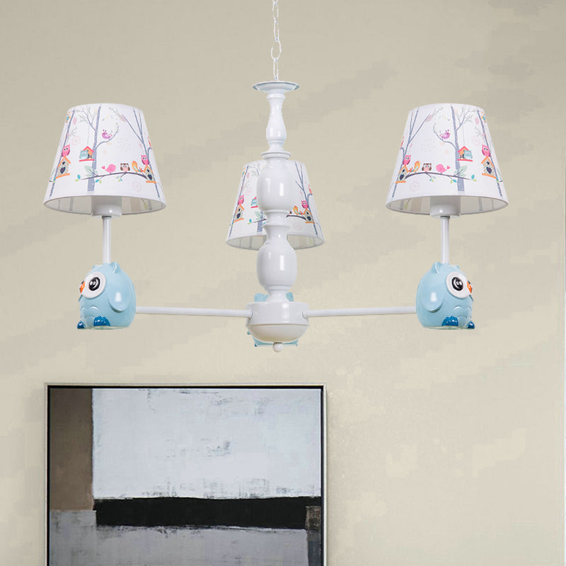 Blue Owl Suspension Light with Fabric Shade Cartoon Chandelier - Rebooters