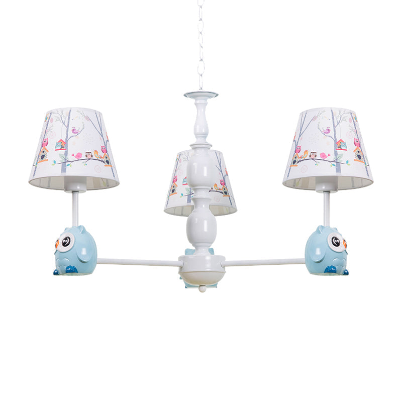 Blue Owl Suspension Light with Fabric Shade Cartoon Chandelier - Rebooters
