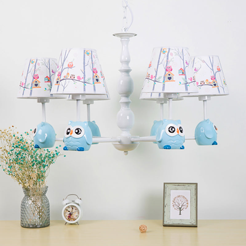 Blue Owl Suspension Light with Fabric Shade Cartoon Chandelier - Rebooters