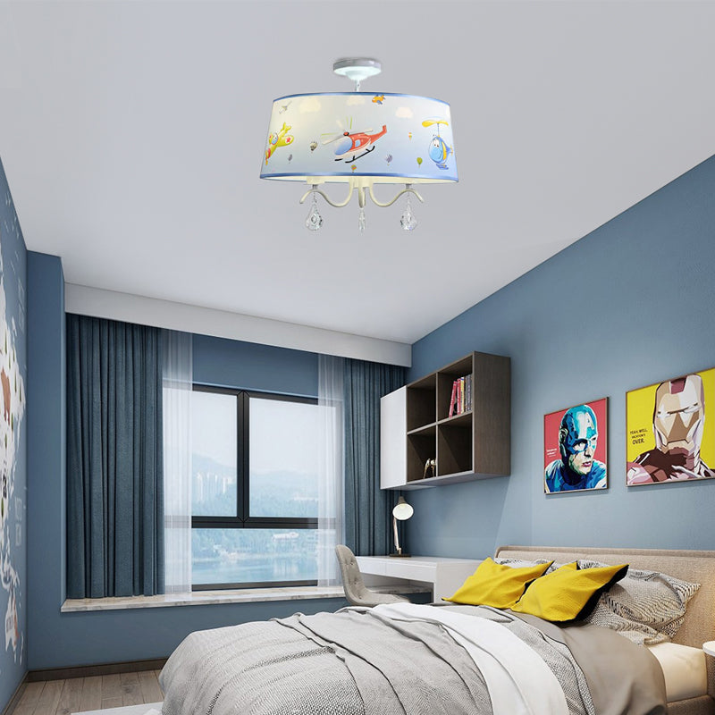 Cartoon Blue Hanging Lamp with Crystal Airplane Chandelier - Rebooters