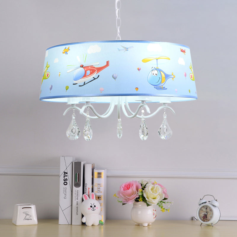 Cartoon Blue Hanging Lamp with Crystal Airplane Chandelier - Rebooters
