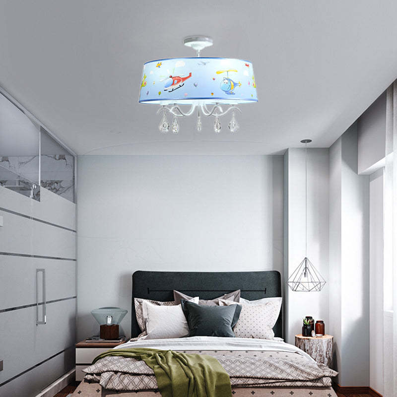 Cartoon Blue Hanging Lamp with Crystal Airplane Chandelier - Rebooters