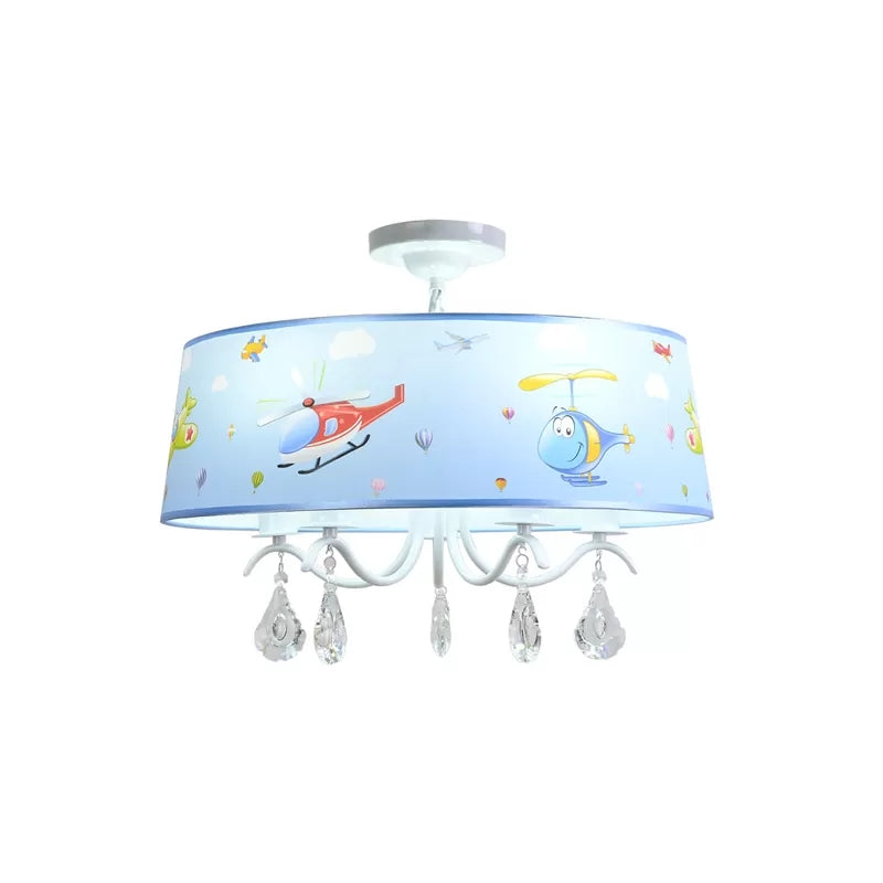 Cartoon Blue Hanging Lamp with Crystal Airplane Chandelier - Rebooters