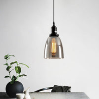 Black 1 Light Ceiling Pendant Light Industrial Smoked Glass - Rebooters