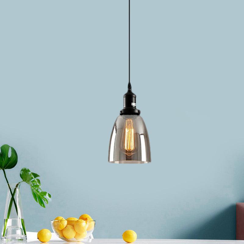 Black 1 Light Ceiling Pendant Light Industrial Smoked Glass - Rebooters