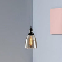 Black 1 Light Ceiling Pendant Light Industrial Smoked Glass - Rebooters
