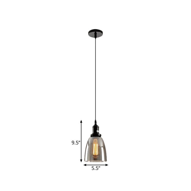 Black 1 Light Ceiling Pendant Light Industrial Smoked Glass - Rebooters