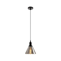 Black 1 Light Ceiling Pendant Light Industrial Smoked Glass - Rebooters