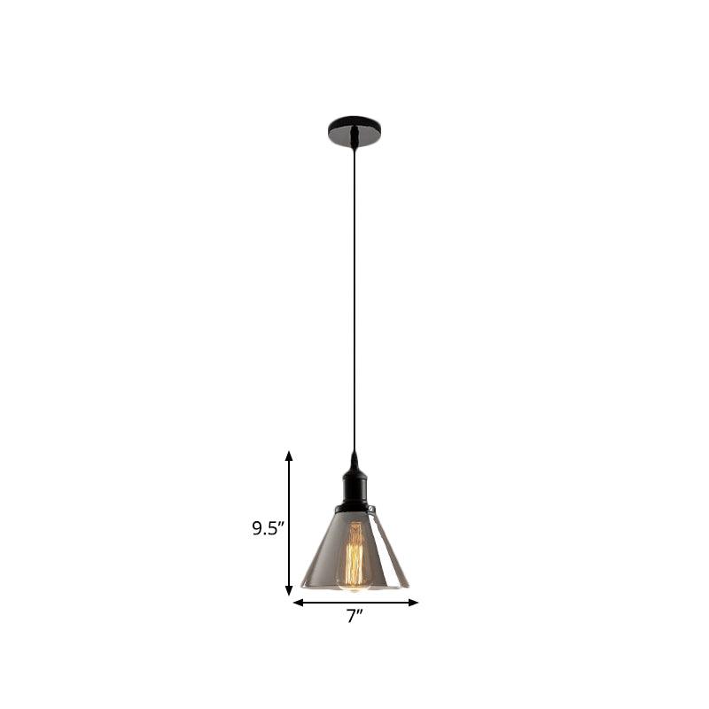 Black 1 Light Ceiling Pendant Light Industrial Smoked Glass - Rebooters
