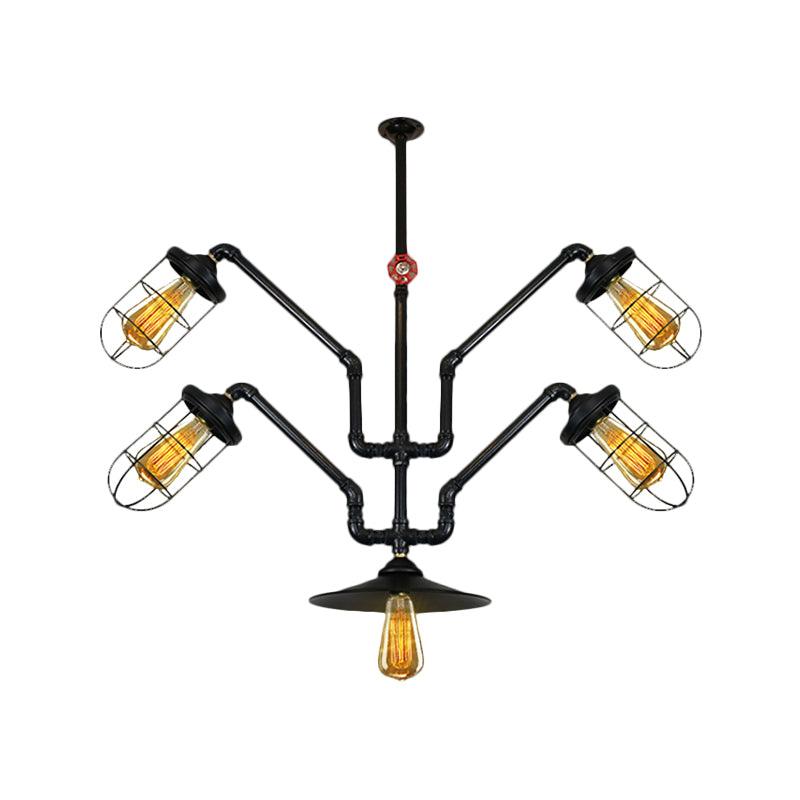 5 Lights Wire Cage Suspended Light Industrial Chandelier - Rebooters
