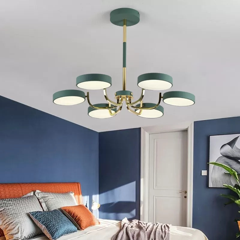 Macaron Stylish Round Chandelier Acrylic Wood 6 Heads Ceiling Pendant - Rebooters