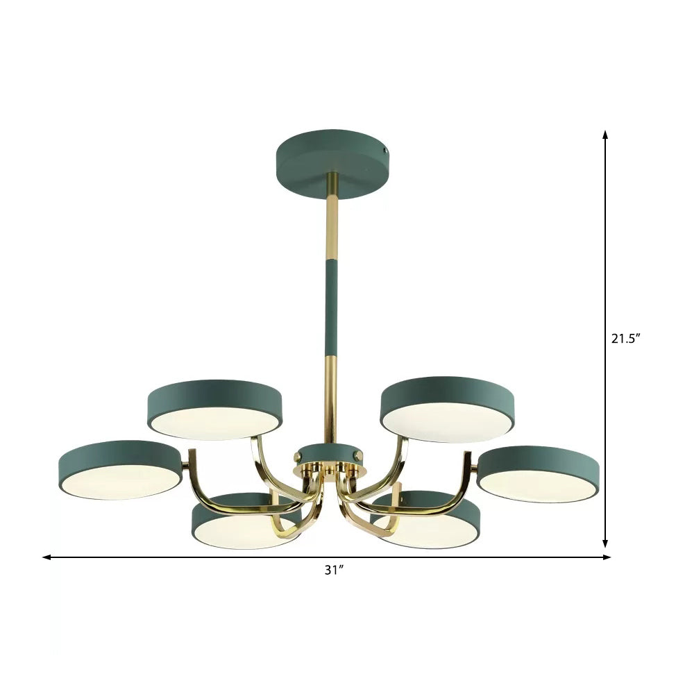 Macaron Stylish Round Chandelier Acrylic Wood 6 Heads Ceiling Pendant - Rebooters