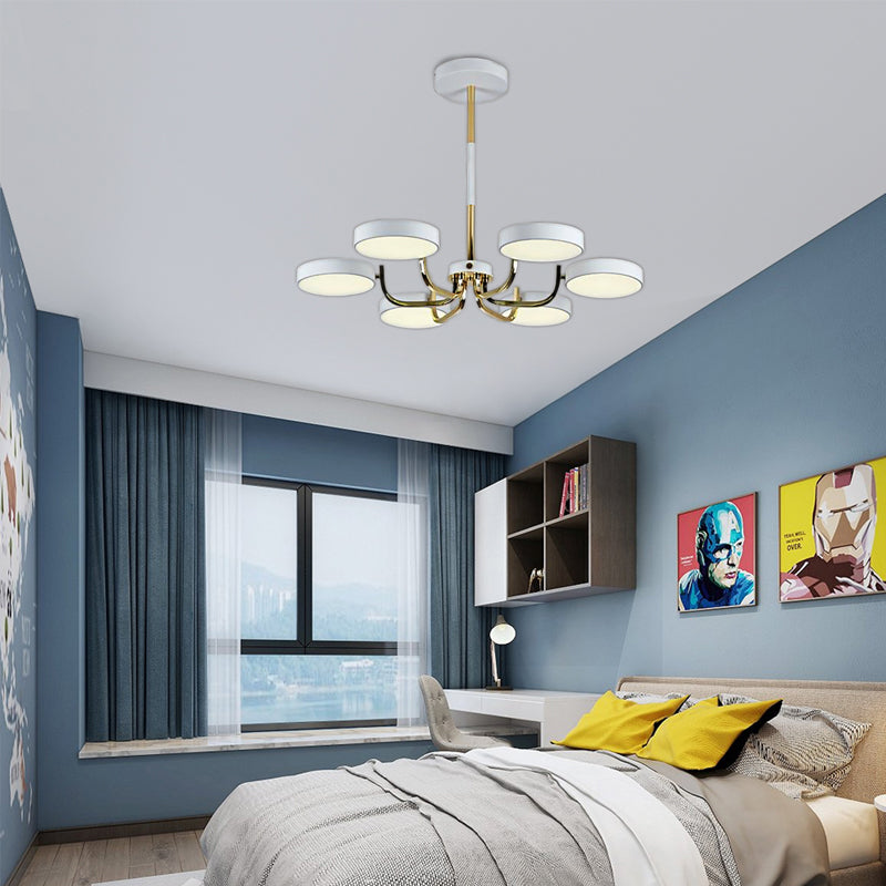 Macaron Stylish Round Chandelier Acrylic Wood 6 Heads Ceiling Pendant - Rebooters