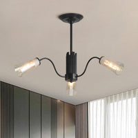 Glass Tapered Shade Hanging Pendant Light Living Room 3 Lights Modern Metal Branch Chandelier Light in Black - Rebooters