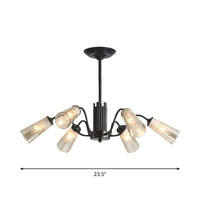 Glass Tapered Shade Hanging Pendant Light Living Room 3 Lights Modern Metal Branch Chandelier Light in Black - Rebooters